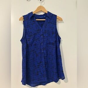 Apt. 9 Blue Button Down Blouse with Notched Collar
